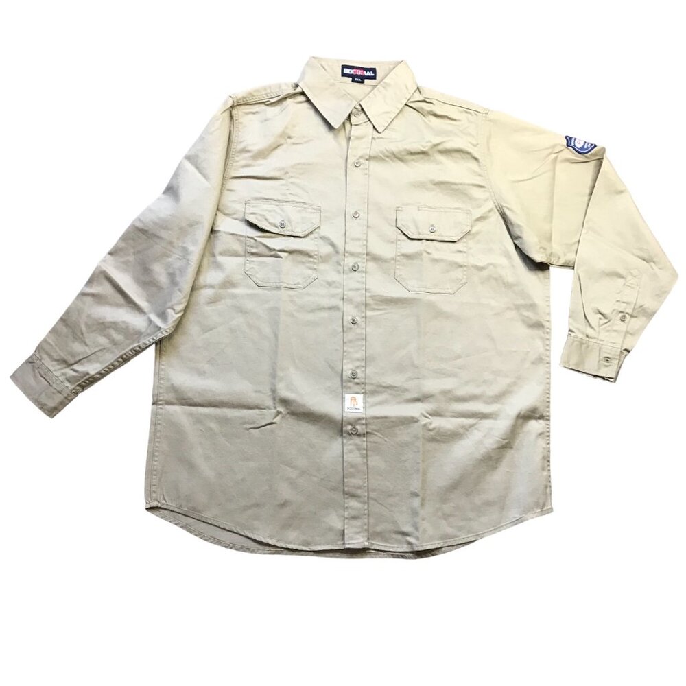 BOCOMAL 7.5oz FR Flame Resistant Shirt Men's Sz 2XL Khaki 100% Cotton NFPA2112